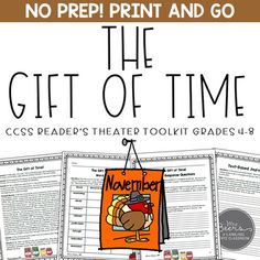 the gift of time book with an image of a turkey on it and text that reads no prep print and go