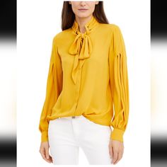 Nwt Item# Bin# Lot# .Manufacturer. Inc.Retail. $69.50.Style Type. Blouse.Collection. Inc.Sleeve Length. Long Sleeves.Closure. Material. 100% Polyester.Fabric Type. Polyester.Specialty. Grommet Bow Shirt, Bow Shirts, Gold Blouse, Georgette Blouse, Gold Dust, 50 Style, Tie Neck Blouse, Michael Kors Collection, 50 Fashion