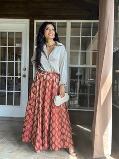 GRWM for a wedding! Lehenga With Satin Shirt, Black Shirt With Skirt Indian, Satin Shirt With Banarasi Skirt, Satin Shirt With Skirt Indian, Brocade Skirts And Tops, Satin Shirt And Lehenga Outfit, Satin Shirt Skirt Outfit, Shirt And Skirt Outfit Traditional, Satin Shirt And Skirt Outfit