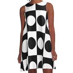 Loose-fit, mid-length sleeveless dress with silky handfeel. Printed on both sides. Machine washable. Size range XS-2XL. 60s Mod Dot Design Mid Century Fashion, 60s Mod, Dots Design, Dot Design, Woven Dress, Checkered Pattern, Dress For Sale, Dress Fabric, Mid Length