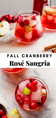 two glasses filled with fall cranberry rose sangria