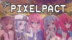 the pixelpact logo with four girls standing in front of an old - fashioned city