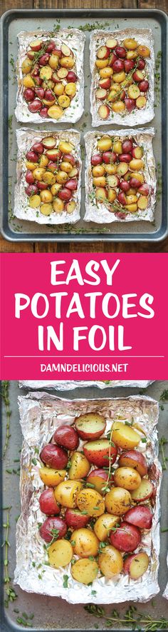 potatoes in foil with text overlay that reads easy potato's in foil danielle licious net