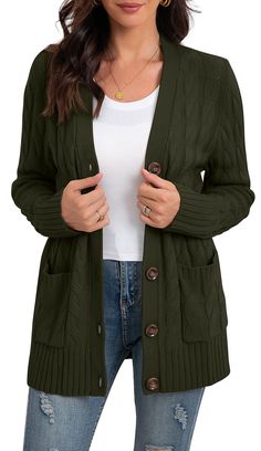 PRICES MAY VARY. US SIZE:Small=(US 4-6),Medium=(US 8-10),Large=(US 12-14),X-Large=(US 16-18),XX-Large=(US 20-22) Features : knit cardigan sweater for women,winter chunky cardigan sweater,maternity sweater cardigan,long sleeve,elastic ribbed cuffs,cable knit detailed,open front,button closure design,below hip length,ribbed hem,basic,boyfriend cardigan sweater,loose,Stylish. Occasion:casual,party,home,office,dating,shopping,vacation,school,walking,picnic,These button cardigans will be a must-have Chunky Sweater Cardigan, Buttoned Cardigan, Knitting Sweater, Winter Outwear, Gilet Long, Button Down Cardigan, Chunky Cardigan, Chunky Knit Cardigan, Cardigan Women