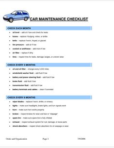 the car maintenance checklist is shown in this file, and it contains information for each vehicle