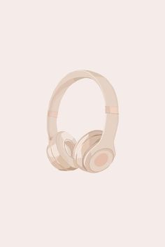 the beats on - ear headphones are shown in beige and pink colors, with two headsets facing each other