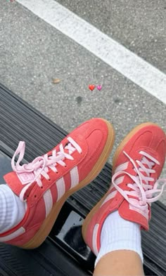 photo credit to original owner Pink And Red Adidas, Red And Pink Shoes, Adidas Spezial Red And Pink, Red And Pink Aesthetic, Red Gazelle, Pink And Red Aesthetic, Pink Shoes Outfit, Adidas Gazelle Pink, Adidas Samba Outfits