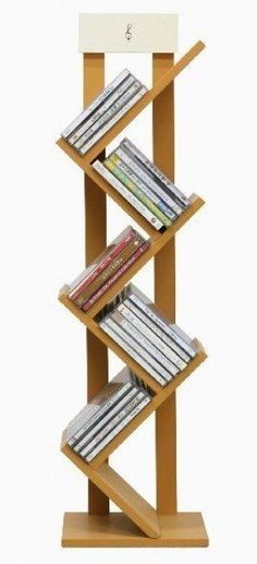 a wooden book shelf filled with lots of books