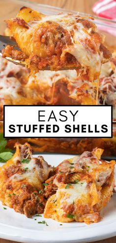 These deliciously cheesy Baked Stuffed Shells are filled to the brim with three types of cheese, then topped with a meat sauce and more mozzarella. Baked to golden brown perfection, these stuffed shells never get old! You’ll want to add these stuffed pasta shells to your regular meal rotation! Ground Beef Stuffed Shells, Jumbo Shell Recipes, Baked Stuffed Shells, Stuffed Shells With Meat, Shell Pasta Recipes, Stuffed Shells Ricotta, Meal Rotation, Stuffed Pasta, Cheese Stuffed Shells