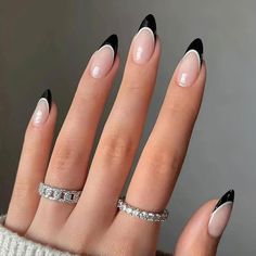 Black and White Nail Design Ideas For a Monochrome Look - Beauty with Hollie Long Press On Nails, White Nail Designs, Nails Only, White Nail, French Tip Nails, Nude Nails, Black Nails