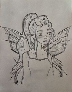 a pencil drawing of a fairy with wings