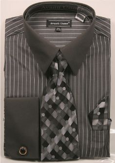 Avanti Uomo Men's French Cuff Shirt Set - Pinstripe Luxury Pinstripe Dress Shirt With Spread Collar, Formal Pinstripe Cotton Dress Shirt, Mens Pinstripe Dress Shirts, Semi-formal Pinstripe Long Sleeve Dress Shirt, Mens Shirt And Tie, Luxury Striped Men's Dress Shirt, French Cuff Dress Shirts, Color Checker, Shopping Items