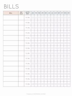 a printable bill chart with numbers and symbols