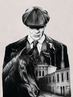 a black and white drawing of a man with a horse