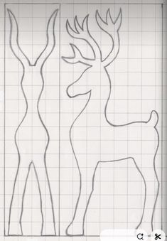 a drawing of two deer standing next to each other on a sheet of graph paper