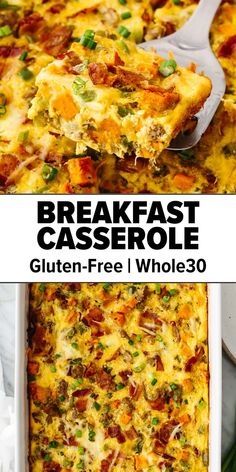 Easy breakfast casserole Casserole With Sweet Potatoes, Whole 30 Breakfast Casserole, Dairy Free Breakfast Casserole, Gluten Free Breakfast Casserole, Gluten Free Dairy Free Breakfast, Gluten Free Brunch Recipes, Dairy Free Breakfast Recipes, Gluten Free Brunch, Healthy Gluten Free Breakfast