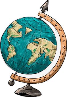 a drawing of the earth with an arrow pointing to it