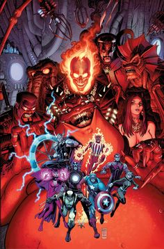 the cover to comic book, featuring an evil villain surrounded by other characters and monsters