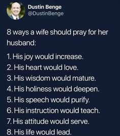 a text message that reads,'8 ways a wife should pray for her husband