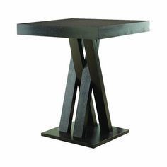 a black table with two intersecting legs and a square top on an isolated white background