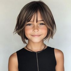 Kids Side Bangs Haircut, Haircut For 10 Year Girl, Short Hair Cuts For Girls Under 10, Nine Year Old Hairstyles, Haircuts For 10 Year Girl, Short Hairstyle Girls Kids, Short Hair Cuts Girls