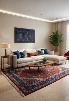 a living room filled with furniture and a rug