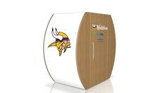 an image of a minnesota football logo on the side of a refrigerator freezer that is made out of wood