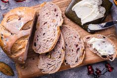 sliced bread and butter on a cutting board