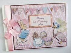 a handmade birthday card with bunnies and rabbits