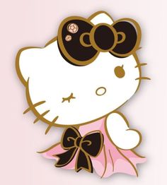 a hello kitty sticker with a pink dress and bow on it's head