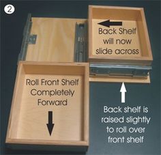 the instructions for how to open a drawer with sliding doors are shown in three different ways