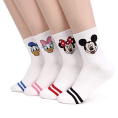 PRICES MAY VARY. Inclusion 4 Pairs Official Licensed Character Socks One Size Fits Most Women Shoe US 5 to 8 EU 36 to 38.5 Imported Funny Cute Design Character Socks for Women and Girls Marvel Socks, What To Wear To Disney, Disney Socks, Cute Disney Outfits, Disney Gift, Women Crew Socks, Disney Lover, Mickey Mouse And Friends, Cute Socks