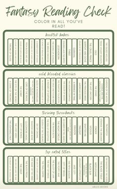 a printable reading check sheet with the words, fantasy reading check and color in all you've read