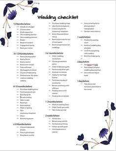 a wedding checklist with purple flowers on it