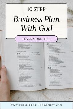 a person reading a book with the title 10 step business plan with god