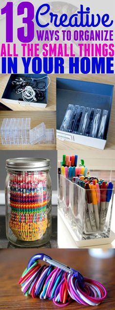 there are many craft supplies in this collage with the words, 13 resources to organize all your home