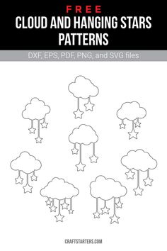 cloud and hanging stars pattern for kids to color