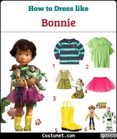 an image of children's clothes and toys with the words how to dress like bonnie