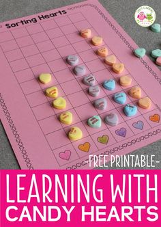 a candy heart game with the words learning with candy hearts