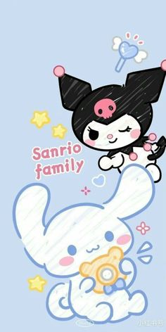 sanrio family wallpaper with an adorable bunny and cat on it's back