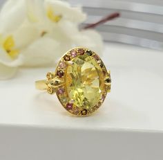 This Ring comes with a 100% Natural Lemon Quartz Gemstone and it is made up of 925 solid sterling silver. This ring is handcrafted by our skilled craftsmen and designed by us. Every gemstone is handpicked for the best quality. Materials:- 925 Solid Sterling Silver Gemstone:- Natural Lemon Quartz Item Weight :- approx. 6 Grams Stone Size :- 12 X 16 MM Stone Shape :- Oval Cut  Secondary Stone :- Multi Stone (Round) Select Size in Variation , if you don't find perfect size please buy any size and m Ring For Mom, Middle Finger Ring, Yellow Quartz, Bridal Wedding Rings, Tourmaline Stone, Tourmaline Ring, Lemon Quartz, Gift Ring, Quartz Ring