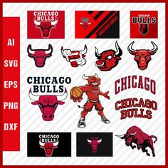 Chicago Bulls NBA SVG Cut Files Basketball Clipart Bundle Logo Chicago Bulls, Mike Jordan, Nba Bulls, Chicago Bulls Logo, Bulls Logo, Basketball Svg