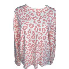 Grayson Threads Pink Leopard Print Top Is A Long-Sleeved Sweatshirt-Style Pajama Top Made Of A Polyester-Cotton Blend French Terry Fabric. The Top Has A Crew Neckline And Pullover Closure. It Is Available In Size L And Features A White And Pink Leopard Print. Pink Cotton Sleepwear For Fall, Casual Pink Long Sleeve Sleepwear, Pink Crew Neck Sleepwear For Summer, Feminine Crew Neck Top For Loungewear, Pink Tops For Loungewear, Pink Long Sleeve Feminine Top, Feminine Pink Long Sleeve Top, Pink Crew Neck Sleepwear, Pink Casual Stretch Sleepwear