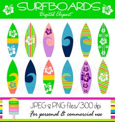 surfboard clipart digital files for personal and commercial use - jpegging files / 300px