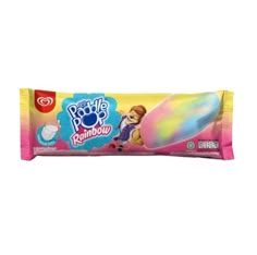 the bubble gummy candy bar is pink and blue with a rainbow swirl on top