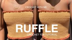 two women wearing different types of crocheted clothing with the words ruffle on them