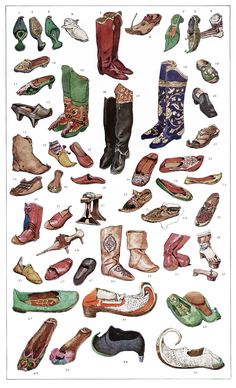 an image of different types of shoes and footwear from the 1800s's or early 1900's