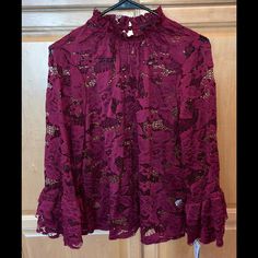 Beautiful Cloud & Sky Burgundy Red Lace Blouse New With Tags No Stains, No Pulls, Comes From Smoke Free Home. Cleaning Out My Teenage Daughters Closet, She Took Very Good Care Of Her Cloths And Barely Worn Things Multiple Times (Only Child) Condition: New W/Tags Size: Xl Color: Burgundy Red Fall Party Burgundy Blouse, Red Lace Blouse For Spring, Burgundy Blouse For Spring Party, Elegant Long Sleeve Tops For Holiday, Chic Long Sleeve Holiday Blouse, Red Festive Blouse For Fall, Festive Red Blouse For Fall, Elegant Fall Holiday Tops, Red Blouse For Festive Fall Occasions