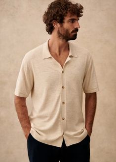 Jonas Shirt - Ecru - Cotton - Octobre Éditions Casual Cream Shirt With Spread Collar, Cream Camp Collar Shirt For Summer, Summer Cream Shirt With Camp Collar, Cream Summer Shirt With Camp Collar, Collared Beige Top For Summer, Beige Collared Top For Summer, Relaxed Fit Collar Shirt For Summer, Relaxed Fit Shirt For Summer, Beige Shirt With Casual Collar For Summer