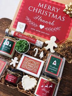 the christmas hamper is packed with cookies and other holiday treats, including marshmallows